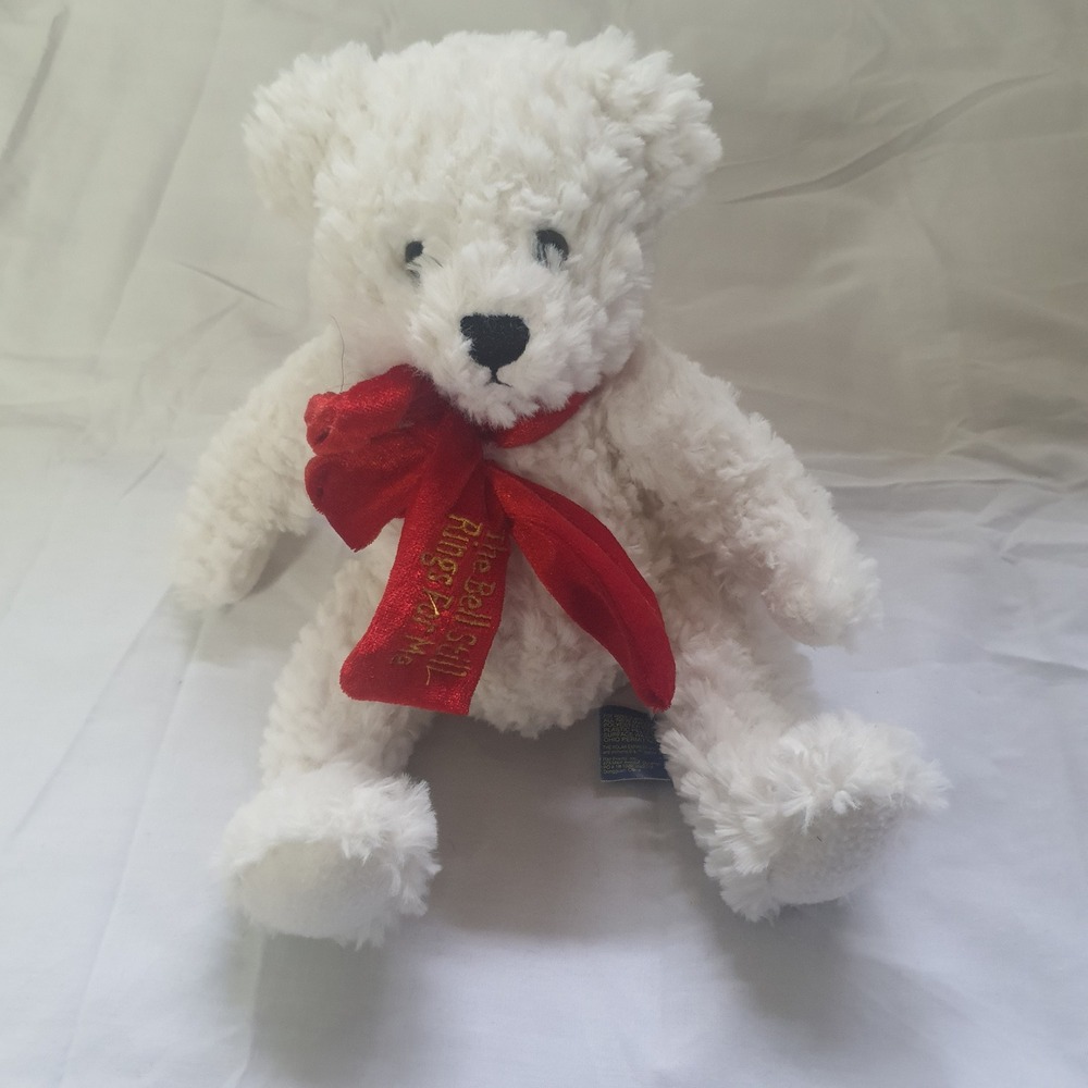 The Polar Express White Plush‎ Teddy Bear Red Ribbon The Bell Still Rings For Me